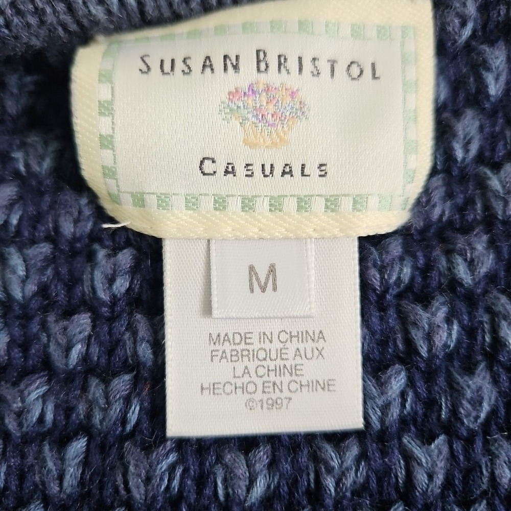 Vtg 90s Susan Bristol Sz Med Blue Sweater Vest Boho Faux Suede Zip Grannycore - Picture 6 of 10